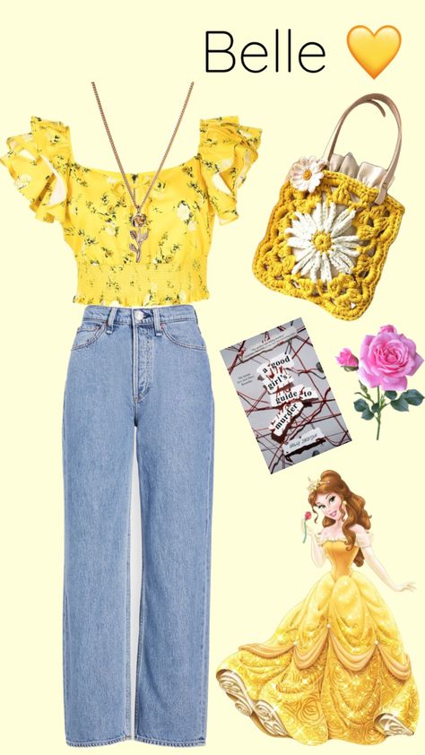 Casual Disney Character Outfits, Disney Princess Outfits Aesthetic, Princess Belle Inspired Outfits, Disney Princess Inspired Outfits Casual, Disney Princess Aesthetic Outfit, Disney Looks Inspired Outfits, Casual Disney Princess Outfits, Belle Outfit Ideas Disney, Boho Disney