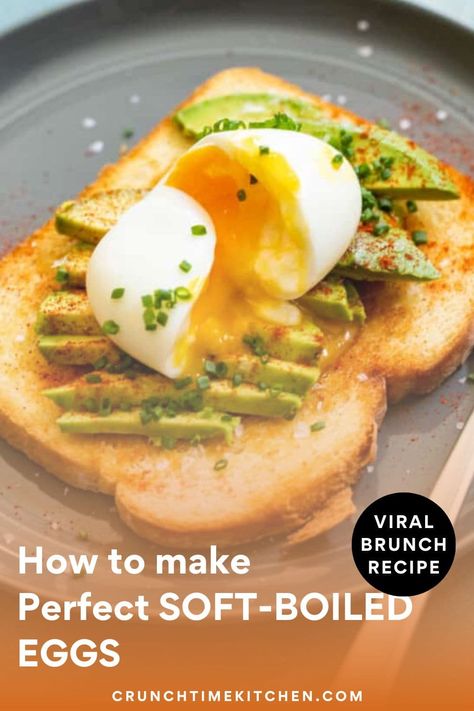 How to Make Soft Boiled Eggs at home in under 10 minutes. Perfect every time and great served on avocado toast or in a variety of other dishes! crunchtimekitchen.com #softboiled #eggs #brunch Easy Soft Boiled Eggs, How To Make Soft Boiled Eggs, Soft Boiled Eggs How To, Eggs Brunch, Soft Boiled Eggs, Breakfast Toast, Make Ahead Breakfast, Savory Breakfast, How To Cook Eggs