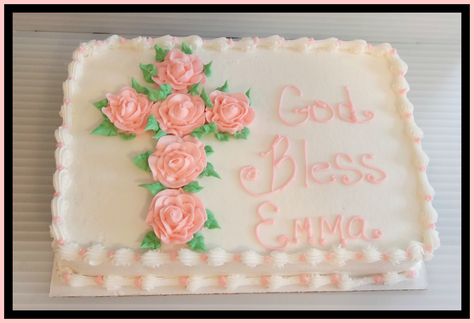 Baptism cake Baptism Sheet Cake Girl, First Communion Sheet Cake, Baby Girl Baptism Cake, Baptism Sheet Cake, Sheet Cake Decorating, Communion Cake Ideas, Baptism Cake Ideas, Baby Dedication Cake, Sheet Cakes Decorated