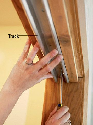 Sliding Bypass Closet Doors Diy, Diy Bypass Doors, Interior Bypass Sliding Doors, Diy Bypass Closet Doors How To Build, Diy Sliding Closet Doors Track, Large Bypass Closet Doors, How To Install Sliding Door, Closet Ideas For Men, Bypass Closet Doors Wood