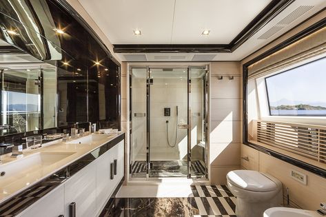 Luxury Yacht Interior Bathroom, Luxury Yacht Bathroom, Yacht Bathroom, Superyacht Interiors, Luxury House Interior, Benetti Yachts, Juliana Nalu, Luxury Yacht Interior, Luxury Toilet