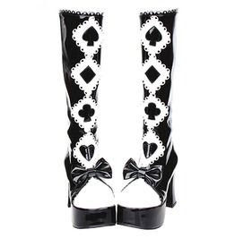 Alice In Wonderland Black White Gothic Platform Lolita Cosplay High Boots Goth Alice In Wonderland, Goth Clown, Black And White High Heels, Gothic Harajuku, White Gothic, Gothic Boots, Dr Shoes, White High Heels, White Platform