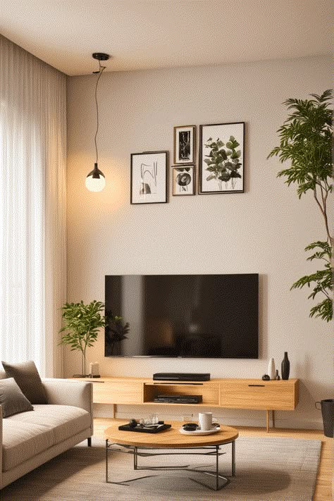 25 Japandi Living Room Design – The Crafty Hacks Living Room Tv Wall Scandinavian, Modern Minimalist Scandinavian Interior, Japandi Tv Room Design, Living Room Japandi Style Tv, Small Japandi Living Room, Japandi Tv Unit, Japandi Studio Apartment, Japandi Tv Stand, Japandi Tv Wall