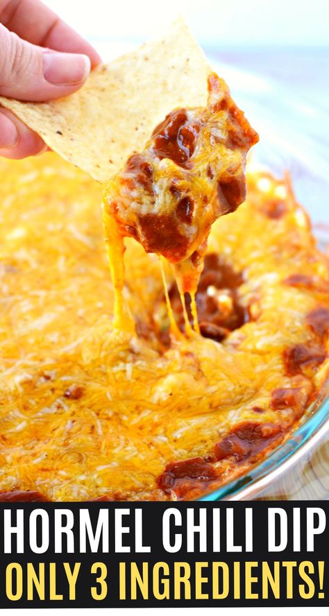 Hot Chili Cream Cheese Dip, Chili Chip Dip, Bean Dip For Chips, Hornet Chili Cheese Dip, Chili Taco Dip, Taco Dip With Cream Cheese And Hormel Chili, Hormel Chili Recipe Ideas, Velveeta And Hormel Chili Dip, Chilli Cheese Dip Hormel