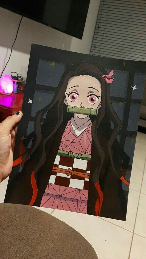 Nezuko Acrylic Painting, Nezuko Canvas Painting, Anime Painting Acrylic Canvas, Nezuko Art Sketch, Nezuko Painting, Acrylic Anime Painting, Anime Painting Acrylic, Nezuko Drawing, Drawing Painting Ideas