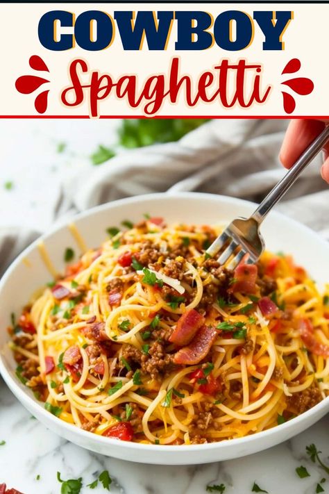 Cowboy spaghetti is a bold twist on classic spaghetti bolognese. Loaded with ground beef and bacon, it brings a hearty and rustic flair to your dinner table. Defrost Chicken Quickly, Spaghetti Easy Recipe, Cowboy Spaghetti, Defrost Chicken, Chicken In Air Fryer, Spaghetti Easy, Chicken Instant Pot, Pasta Side Dishes, Pasta Dinner Recipes