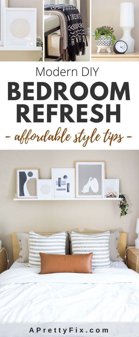 Budget-friendly decor and style tips to refresh any bedroom for a Pinterest-worthy look! Full source list is included. #bedroom #ikea #beforeandafter #cozy #decor #onabudget #decorideas #pillows #scandi Bedroom Refresh On A Budget, Simple Bedroom Decor On A Budget, California Bedroom, Aesthetic Bedroom Decor Ideas, Malm Bed Frame, Bedroom Ikea, Cheap Bedroom, Quiz Buzzfeed, Home Refresh