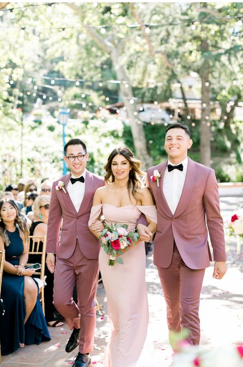 Dusty Pink Groomsmen, Bridal Party Color Palette, Pink Wedding Theme Groomsmen, Mauve Groomsmen Attire, Pink Groomsmen Attire, Bridal Party Suits, Dusty Pink Suit, Dusty Rose Palette, Blush Pink Suit