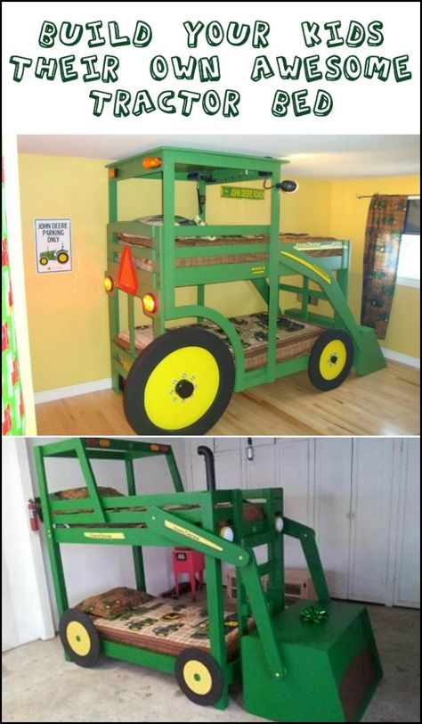 This bed design is one of the simpler DIY tractor bunk bed designs — perfect for very young kids. Beds For Boys Room, Tractor Bed Plans, Bunk Beds For Boys, Tractor Bed, Diy Kids Bed, Bunk Beds For Boys Room, Bunk Beds For Kids, Diy Toddler Bed, Kids Bed Design