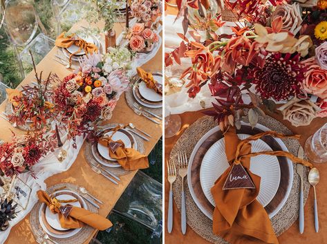 Sunset-Inspired Wedding Decor With Ombré Flowers and Sun Ray Details - Green Wedding Shoes Ombré Flowers, Sunset Wedding Theme, Sunset Wedding Colors, Centerpieces Candles, Tiana Wedding, Ombre Flowers, Sunset Decor, Gorgeous Calligraphy, Wedding Table Themes