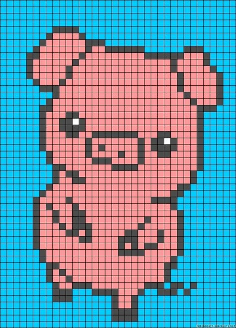 Perler bead pig pattern Pig Pixel Art, Animal Pixel Art, Pig Cross Stitch, Pig Blanket, Pixel Art Animals, Pig Pattern, 8bit Art, Perler Bead Templates, Pixel Art Grid