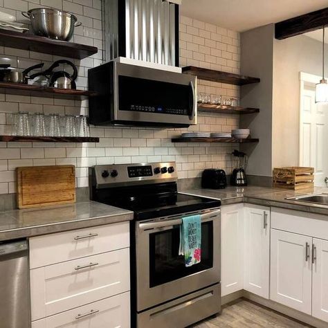 Mounted Microwave, Kitchen Open Shelving, Kitchen Hood Design, Coastal Condo, Galley Kitchen Design, Kitchen Open, Kitchen Hoods, Kitchen Concepts, Galley Kitchen