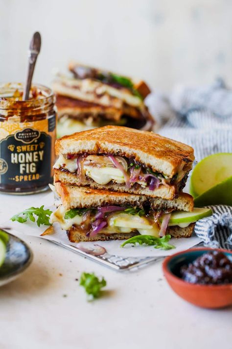 Brie, Fig, Apple Grilled Cheese - Two Peas & Their Pod Grilled Cheese Brie, Apple Grilled Cheese, Guacamole Grilled Cheese, Cheese Brie, Brie Sandwich, Apple Sandwich, Sandwich Wraps Recipes, Perfect Grilled Cheese, Fig Spread