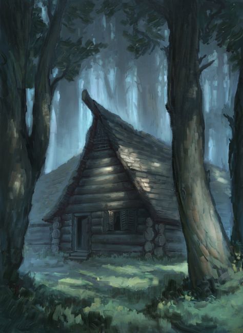 Ghostly Cabin by stephengarrett1019 Fantasy Cabin, Casa Viking, Witch Cabin, Forest Drawing, Bg Design, Forest Cabin, Cabin Art, Rpg Map, Forest Background