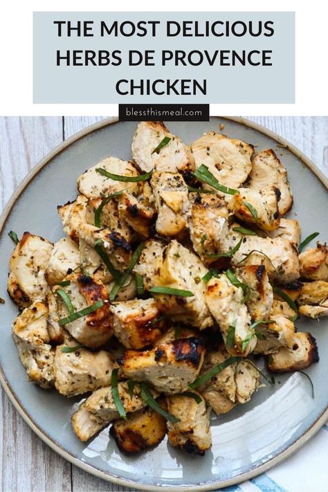 plate of herbs de provence chicken with fresh basil on top Herbs De Provence Recipes Dishes, Recipes With Herbs De Provence, Chicken French Recipes, Herbs De Provence Recipes, Provence Recipes, Herb De Provence Recipe, Herbs De Provence Chicken, Herb De Provence, Poultry Seasoning Recipe