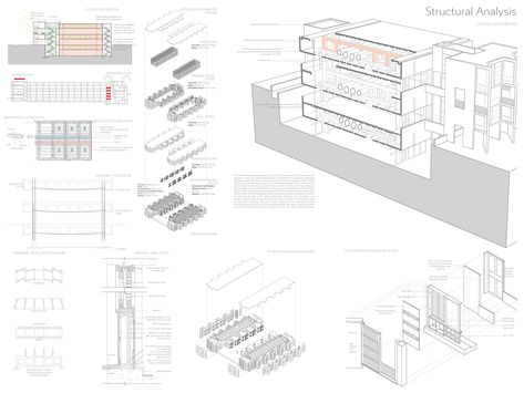 The Salk Institute, Facade Studies Architecture, Artistic Section Architecture, Longitudinal Section Architecture, Salk Institute, 1:20 Detail Section Architecture, Longitudinal Section, Louis Kahn, Schematic Design