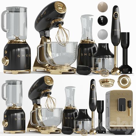 Fancy Kitchen Appliances, Black Kitchen Appliances Decor, Smeg Appliances In Kitchen, Smeg Collection, Kitchen Appliances Ideas, Smeg Kitchen Appliances, Luxury Kitchenware, Kitchen Appliance Set, Kitchen Essentials List