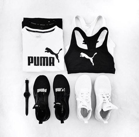 Puma workout outfit Sport Clothes Womens, Puma Outfits, All Black High Tops, Girls Sports Clothes, Puma Outfit, Legging Outfits, Workout Attire, Workout Outfits, Workout Outfit