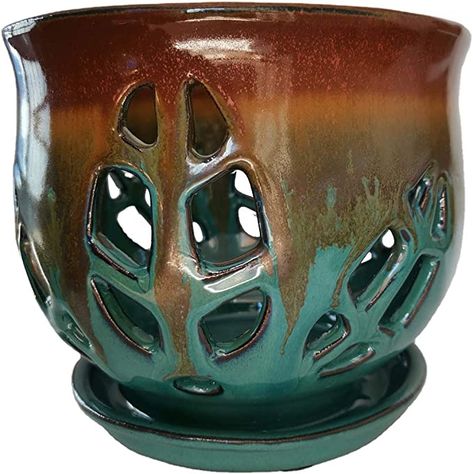 Amazon.com : 6.5'' Large Round Classy Orchid Pot with Hole, Flower Pot with Saucer for Indoor Plants Home Decorative, Round Planter ,air Plant Pot UH6.5 Antique Mix Color : Patio, Lawn & Garden Plants Home, Orchid Pot, Traditional Ceramics, Decorative Planters, Clay Art Projects, Pottery Designs, Mix Color, Ceramic Planters, Clay Pottery