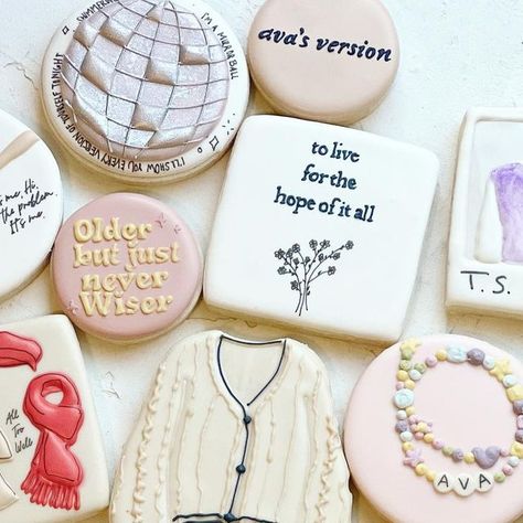 megan chadwick on Instagram: "I’ll never have enough Taylor orders. . . #sweetcrumbbakery #decoratedcookies #decoratedsugarcookies #cookiesofinstagram #taylorswift #taylorswiftcookies" Taylor Swift Valentines Cookies, Taylor Swift 30th Birthday Theme, Taylor Swift Baby Shower Cookies, Taylor Swift Cookies Birthday, Taylor Swift Tablescape, Taylor Swift Sugar Cookies Decorated, Taylor Swift Brunch, Taylor Swift Themed Cookies, Taylor Swift Eras Cookies