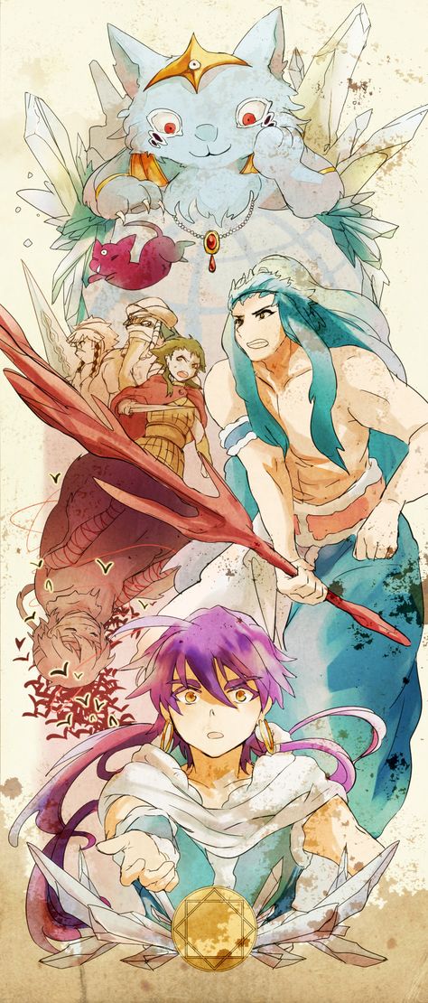 Valefor (Magi), Sinbad, Ja'far, Hinahoho.  Sinbad no Bouken. 😍💜🙈🙈🙈🙈 Magi The Kingdom Of Magic, Magi Anime, Magi Adventures Of Sinbad, Magi Sinbad, Magi Kingdom Of Magic, Aladdin Magi, Magi 3, Sinbad Magi, The Kingdom Of Magic