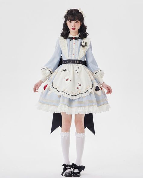 ✨Alice in Wonderland Sweet Lolita dress with big bow train and apron decorated. 👉Search 'N-T-063' on devilinspired.com #devilinspired #sweetdress #sweetlolitafashion #lolitacoord #lolitafashionstyle #sweetgirl #sweetoutfit #aliceinwonderland Dress With Big Bow, Alice In Wonderland Dress, Wonderland Dress, Sweet Lolita, Big Bow, Big Bows, Sweet Dress, Lolita Dress, Sweet Girls