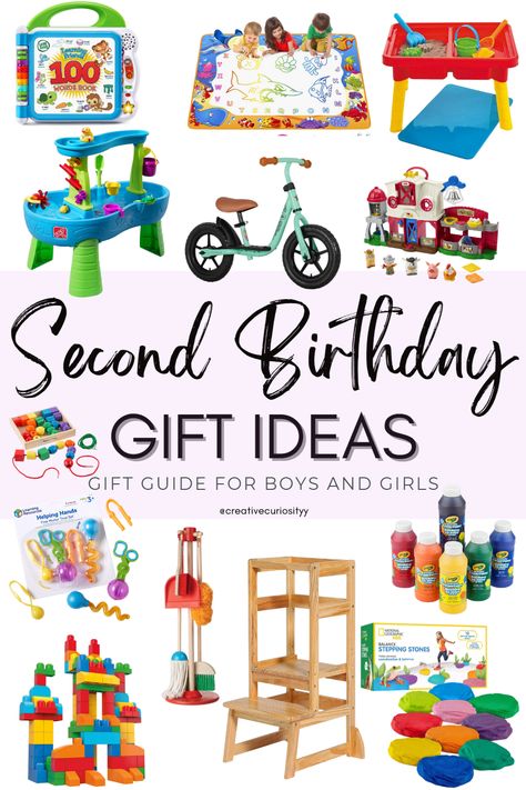 Your toddler is turning from one to two and you're stuck on what you should get them? Look no further! This gift guide has TONS of options for your growing and busy two year old. From a learning tower to art supplies to outdoor toys to sensory activities, there is something for every boy and girl in this list. Click the pin to check out my affiliate gift guide! Second Birthday Gift Ideas, 2nd Birthday Gifts For Boys, Birthday 2 Year Boy, Gift Ideas For 2 Year Boy, Two Year Old Gift Ideas, Two Year Old Birthday Gifts, Toys For 2 Year Girl, Two Year Old Gifts, Two Year Old Birthday Party Boy