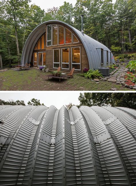 Quonset Homes, Quonset Hut Homes, Arched Cabin, Hut House, Quonset Hut, Dome House, Casa Container, Small Cabin, A Barn