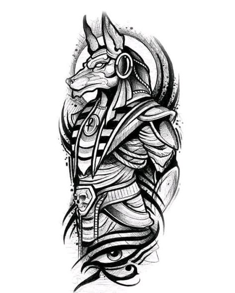 Anubis Tattoo Stencil, Anubis Tattoo Design Ideas, Anubis Tattoo Design, Egyptian Tattoo Designs, Anubis Drawing, Dark Tattoos For Men, Egypt Tattoo Design, Lion Art Tattoo, Egyptian Tattoo Sleeve