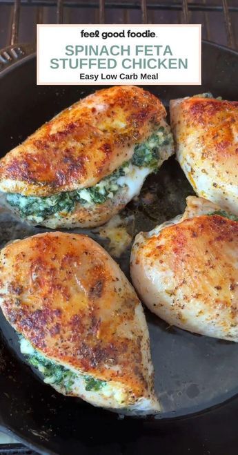 Spinach Feta Stuffed Chicken is an upgrade from your everyday weeknight chicken recipes - juicy chicken breast perfectly seasoned and baked! Weeknight Chicken Recipes, Chicken Recipes Juicy, Spinach Feta Chicken, Chicken Spinach Recipes, Feta Stuffed Chicken, Feta Stuffed Chicken Breast, Spinach Recipes Healthy, Baked Stuffed Chicken, Juicy Chicken Breast