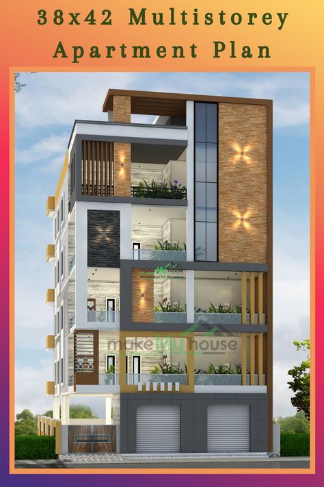 38x42 East Facing Plot having built-up area - 1596 SqFT with Modern Exterior Design for Multistorey House. Apartment Exterior Design, Face Home, Two Story House Design, Apartment Exterior, Apartment Plans, Beautiful House Plans, House Front Design, Two Story Homes, Spacious Living