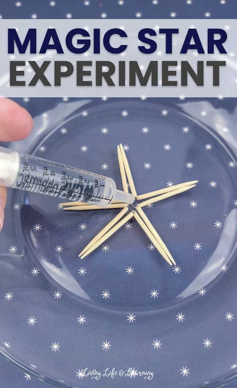 Star Experiment, Toothpick Star, Experiments For Preschoolers, Science Experiments Kids Preschool, Fun Experiments For Kids, Craft Ideas For Beginners, Kitchen Science Experiments, Crafts For Beginners, Space Activities For Kids