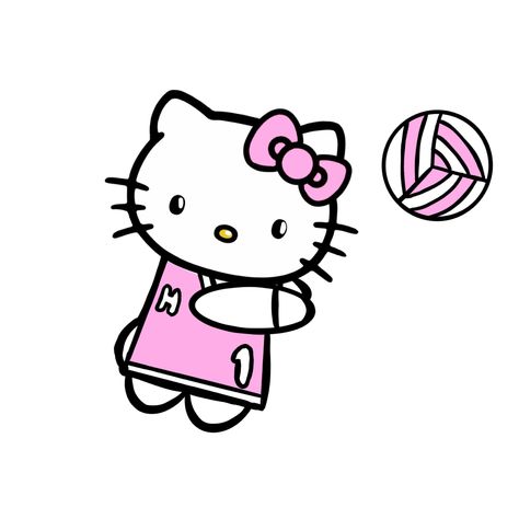 Hello Kitty Volleyball Pfp, Hello Kitty Playing Volleyball, Hello Kitty Volleyball, Volleyball Pfp, Ballerina Coloring, Pink Volleyball, Volleyball Motivation, Ballerina Coloring Pages, Volleyball Posters