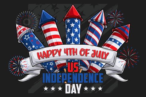 Happy 4th of July poster USA independence day Hand drawn ribbon with set of firework cracker rockets Independence Day Message, How To Draw Ribbon, 4th Of July Images, July Images, Independence Day Wishes, Us Independence Day, Usa Independence Day, Good Citizen, National Heroes