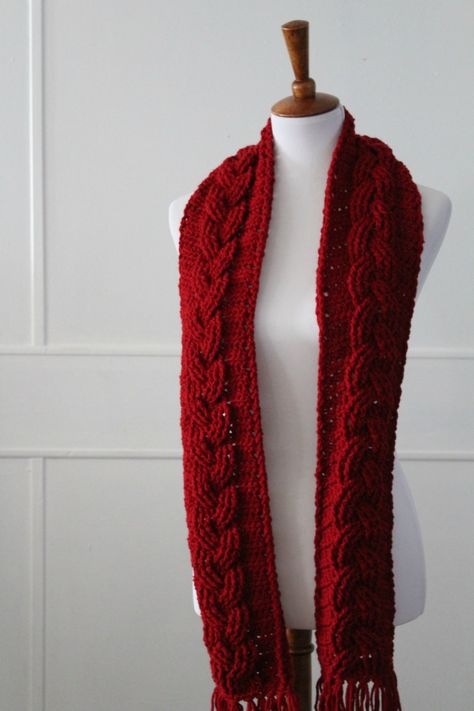 Free Crochet Scarf Pattern, Crochet Cable Scarf, Crochet Web, Knitting Scarfs, Hekel Patrone, Crocheted Scarves, Crochet Cable Stitch, Crocheted Slippers, Crazy Crochet