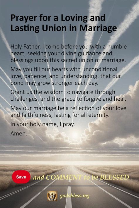 Prayer for a Loving and Lasting Union in Marriage Prayers For Marriage, Blessed Marriage, Couples Prayer, Midnight Prayer, Prayer For My Marriage, Evening Prayers, Marriage Prayers, Praying Wife, Marriage Restoration