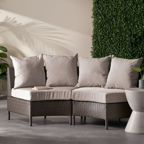 Bring some extra comfort to your outdoor space with an accessory that will soon become your favorite spot to relax. Combining a lovely wicker finish and plush cushions, our loveseat sectional will be a flawless addition to any outdoor lounge area. Curved Loveseat, Loveseat Sectional, Sons Room, Wicker Sectional, Balcony Deck, Outdoor Lounge Area, Rattan Furniture Set, Patio Sofa Set, Small Balcony Decor