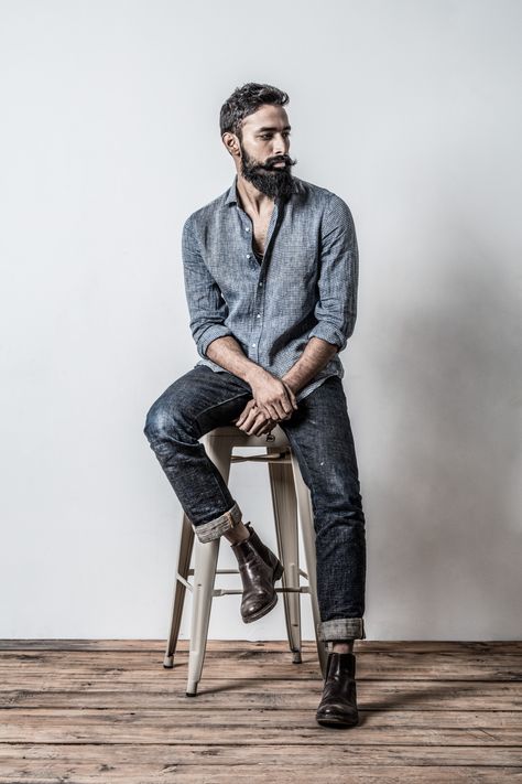 Daru Denim Wear Man Photo Pose Style Studio, Men Chair Photoshoot, Men��’s Photoshoot In Studio, Studio Shoot Men Male Poses, Hairstylist Portrait, Male Studio Poses Standing, Hip Hop Photoshoot, Chair Poses, Aquaman Injustice