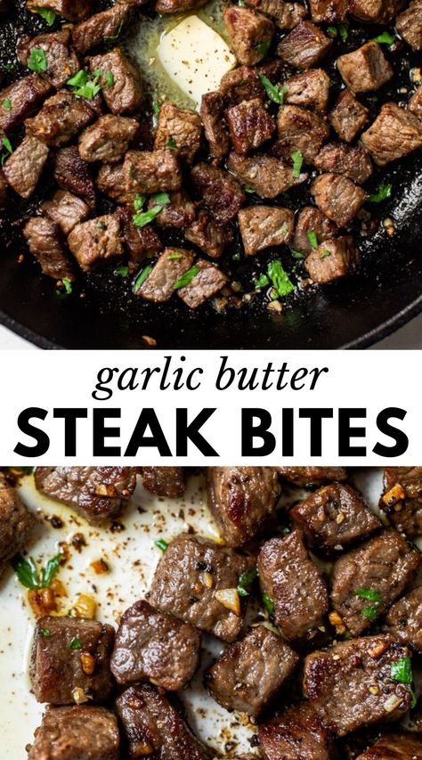 Garlic Butter Steak Bites, Butter Steak Bites, Steak Dinner Recipes, Steak Bites Recipe, Pan Steak, Butter Steak, Sirloin Steak, Garlic Butter Steak, Dinner Plans