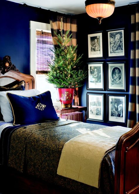 Dark Blue Bedroom Walls, Royal Blue Walls, Blue Bedroom Walls, Dark Blue Bedrooms, Blue Bedroom Design, Blue Rooms, Blue Bedroom, Blue Walls, Beautiful Bedrooms