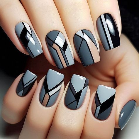 Cute Gray Nails, Black And Grey Nails, Indian Feather Tattoos, Color Block Nails, Grey Nails, Spring Nail Designs, Gray Nails, Feather Tattoos, Neon Nails