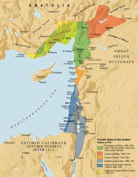 Outremer-Map Crusader States, Knight Templar, High Middle Ages, Empire Romain, Historia Universal, The Roman Empire, Ancient Maps, The Middle Ages, Old Maps