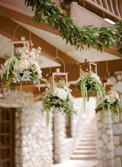 25 of the Loveliest Ways to Include Lanterns in Your Wedding | weddingsonline Hanging Wedding Decorations, Candle Lit Wedding, Edgy Wedding, Greenery Wedding Decor, Romantic Rustic Wedding, Gold Lanterns, Wedding Lanterns, Hanging Flowers, Decoration Inspiration