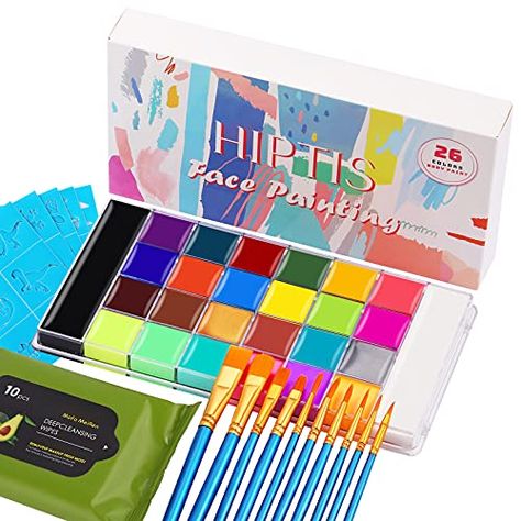 Amazon has the HIPTIS 26 Colors Face Body Paint Kit, Halloween Face Paint Kit with 6 Glow Colors Large White Black Pan Face Painting Kits for Kids and Adults Face Paint for SFX Make-up Palette Cosplay and Parties marked down from $26.99 to  $8.79. That is $18.20 off retail price! TO GET THIS DEAL: GO HERE to go to the product page and click on “Add to Cart” Enter code MUZYKZBQ at checkout&# Halloween Face Paint, Adult Face Painting, Paint Makeup, Face Paint Kit, Face Paint Makeup, Makeup Wipes, Face Painting Halloween, Stage Makeup, Homemade Face