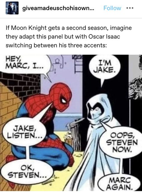 Spiderman Comic Funny, Spiderman Comic Panels, Marvel Comic Panels, Deadpool Y Spiderman, Moon Knight Comics, Marvel Moon Knight, Deadpool And Spiderman, Pahlawan Marvel, Dc Memes