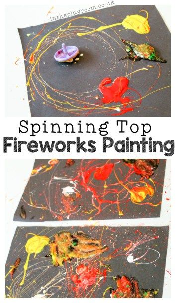 Spinning top Fireworks painting for New Year's Eve Firework Crafts For Kids, Firework Crafts, Fireworks Quotes, Bonfire Night Activities, Bonfire Night Crafts, Fireworks Painting, Fireworks Craft For Kids, How To Draw Fireworks, Cardboard Canvas