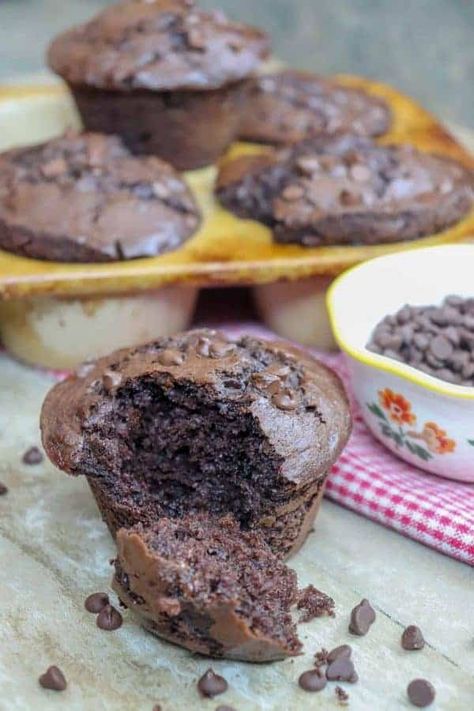 This Double Chocolate Chip Muffin Recipe with chocolate pudding and chocolate fudge cake mix is a sweet and moist treat. This is the best chocolate chip muffin recipe out there, as well as one of the easiest. Y'all are gonna love it. #easy #moist #bakerystyle #recipe #best #withcakemix Double Chocolate Chip Muffin Recipe, Best Muffin Recipe, Best Chocolate Chip Muffins, Cake Mix Muffins, Double Chocolate Chip Muffins, Chocolate Chip Muffin, Easy Chocolate Fudge, Chocolate Chip Muffin Recipe, Muffin Cake