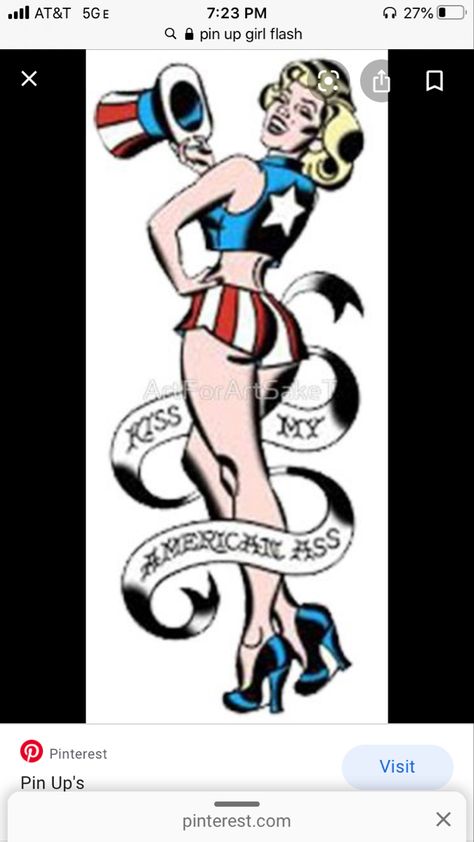 July Tattoos, Redhead Tattoos, Vacation Tattoos, Traditional Pinup, Art Figurines, Patriotic Tattoos, Patriotic Images, Usa Tattoo, Pin Up Drawings