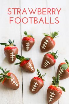 Valentine Superbowl Party, Dessert Superbowl, Strawberry Footballs, Football Strawberries, Gameday Snacks, Football Party Foods, Bowl Party Food, Superbowl Appetizers, Covered Strawberry