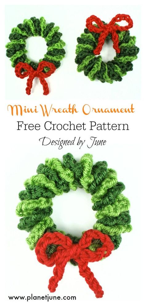 Mini Wreath Ornament Free Crochet Pattern  #freecrochetpattern  #crochetpattern  #christmaswreaths  #christmaspattern Crochet Wreath Ornament, Mini Christmas Wreath, Crochet Wreath Pattern, Crochet Christmas Wreath, Crochet Christmas Ornaments Free, Crochet Ornament Patterns, Crocheted Christmas, Crochet Wreath, Mini Wreath